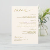 Soft Romantic Script Cream Gold Wedding Menus Menükarte (Stehend Vorderseite)