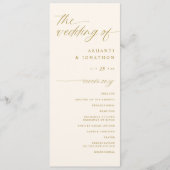 Soft Romantic Script Elfenbein und Gold Hochzeit Programm (Vorderseite)