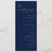 Soft Romantic Script Navy Blue und Gold Hochzeit Programm (Vorderseite)