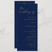 Soft Romantic Script Navy Blue und Gold Hochzeit Programm (Vorne/Hinten)