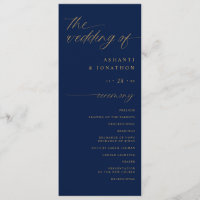 Soft Romantic Script Navy Blue und Gold Hochzeit