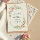 Soft Rose Bridal Shower Geometric Gold Wreath Einladung