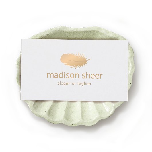 Soft Rose Gold Feather Logo Visitenkarte