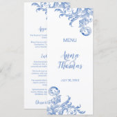 Soft Royal Blue Watercolor Blüh Menu Menükarte (Vorne/Hinten)