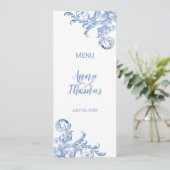 Soft Royal Blue Watercolor Blüh Menu Menükarte (Stehend Vorderseite)