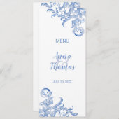 Soft Royal Blue Watercolor Blüh Menu Menükarte (Vorne/Hinten)