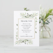 Soft Rustic Blätter Greenery Baby Shower Gedicht Dankeskarte (Stehend Vorderseite)
