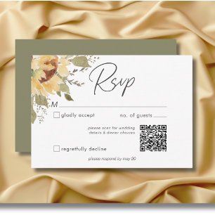 Soft Rustic Large Boho Sunflowers Wedding QR Code RSVP Karte