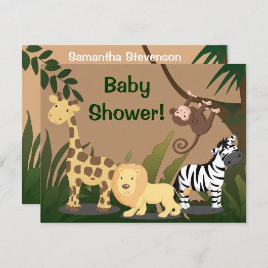 Soft Safari Baby Dusche Einladung (Vorne/Hinten)