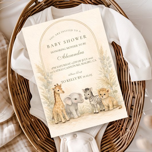 Soft Safari Jungle Baby Shower Einladung