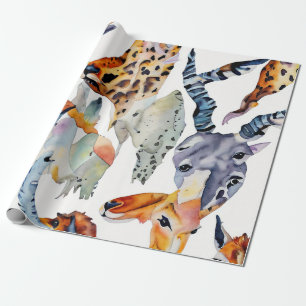Soft Safari Watercolor Collage Geschenkpapier
