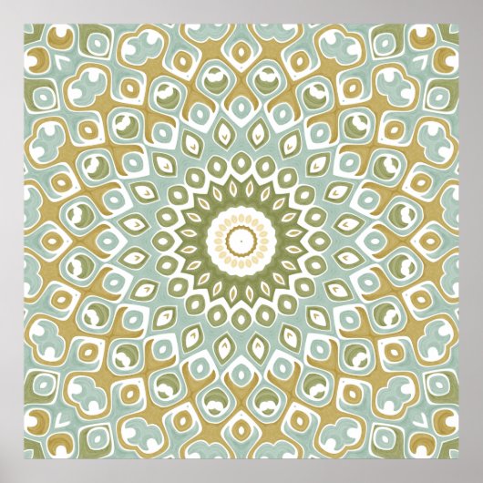 Soft Sage and Gold Geometric Mandala Pattern Poster (Vorne)