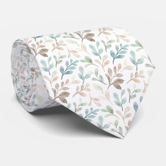 Soft Sage and Ochre Watercolor Leaves Pattern Krawatte (Gerollt)