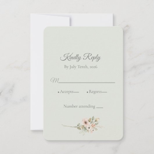 Soft Sage Botanical Wedding RSVP Karte (Vorderseite)