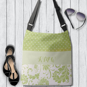 Soft Sage Damask und Grunge Dots Tragetaschen Mit Langen Trägern
