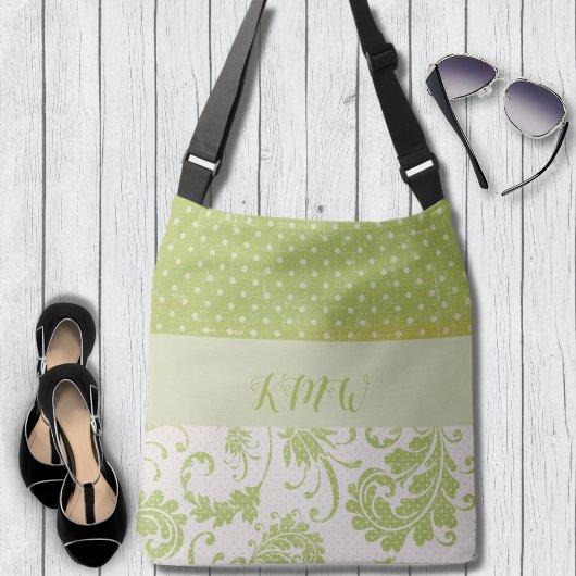 Soft Sage Damask und Grunge Dots Tragetaschen Mit Langen Trägern