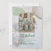 Soft Sage Floral Eid Mubarak Family Photo Card  Feiertagskarte (Vorderseite)