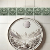 Soft Sage Green Art Deco Symmetric Botanical Motif Fliese