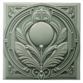 Soft Sage Green Art Deco Symmetric Botanical Motif Fliese (Vorderseite)