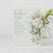 Soft Sage Green Botanical Minimal Wedding Einladung (Stehend Vorderseite)