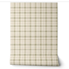 Soft Sage Green & Cream Plaid Wallpaper Tapete