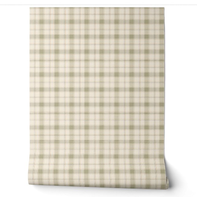 Soft Sage Green & Cream Plaid Wallpaper Tapete (Abrollen)