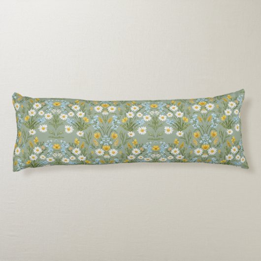 Soft Sage Green Daisy Meadow Floral Pattern Seitenschläferkissen (Rückseite)