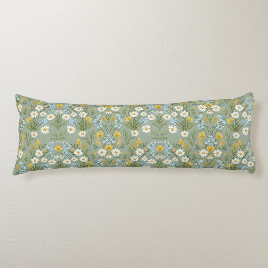 Soft Sage Green Daisy Meadow Floral Pattern Seitenschläferkissen (Vorderseite)