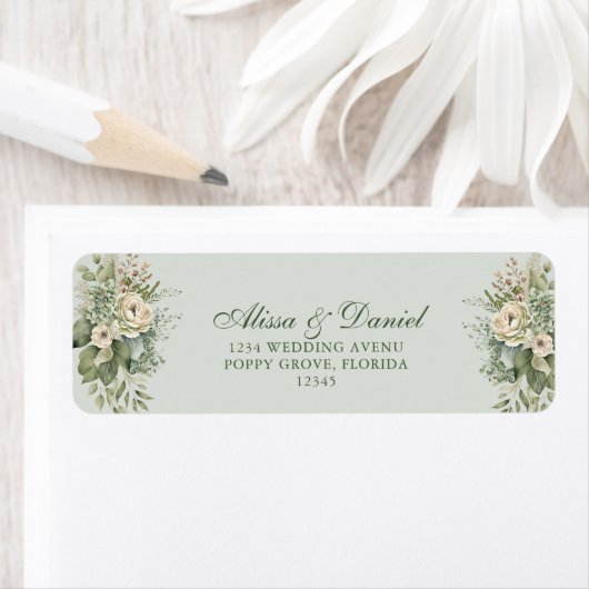 Soft Sage Green Floral Address Label (Insitu)