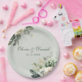Soft Sage Green Floral Paper Plate Pappteller (Party)