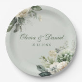 Soft Sage Green Floral Paper Plate Pappteller (Vorderseite)
