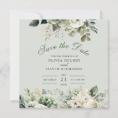 Soft Sage Green Floral Save The Date Card (Vorderseite)