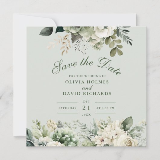 Soft Sage Green Floral Save The Date Card (Vorderseite)