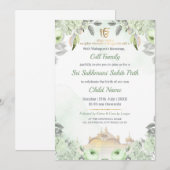 Soft Sage Green Floral Sukhmani Sahib Path Invite Einladung (Vorne/Hinten)