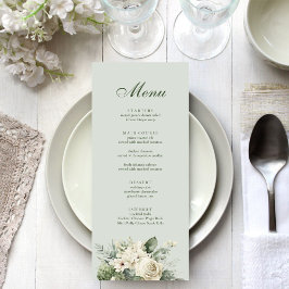 Soft Sage Green Floral Wedding Menu Menükarte