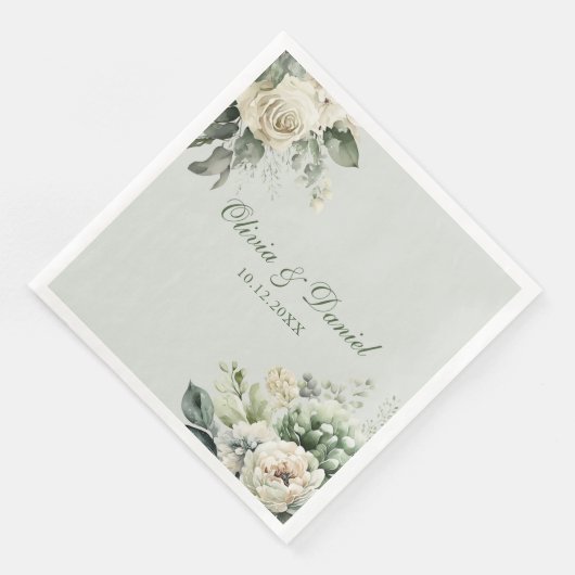 Soft Sage Green Floral Wedding Napkin Serviette (Ecke)