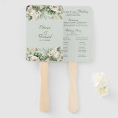 Soft Sage Green Floral Wedding Program Hand Fan Fächer (Vorne und Hinten)