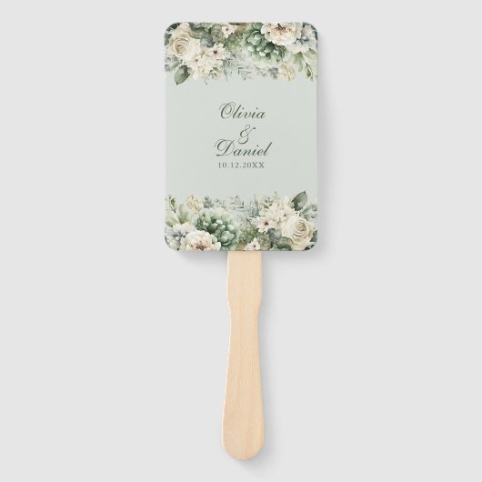 Soft Sage Green Floral Wedding Program Hand Fan Fächer (Vorderseite)