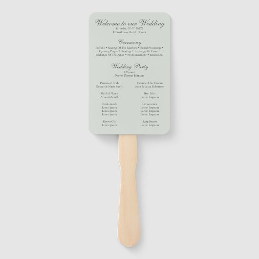 Soft Sage Green Floral Wedding Program Hand Fan Fächer (Rückseite)