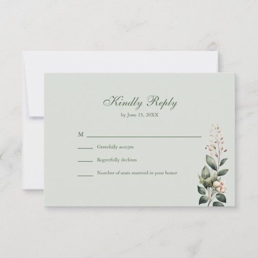 Soft Sage Green Floral Wedding RSVP Card (Vorderseite)