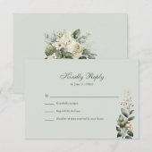 Soft Sage Green Floral Wedding RSVP Card Karte (Vorne/Hinten)