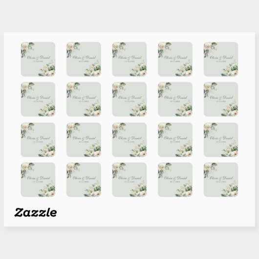 Soft Sage Green Floral Wedding Sticker (Blatt)