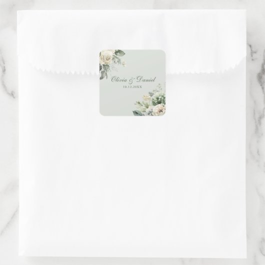 Soft Sage Green Floral Wedding Sticker (Tasche)