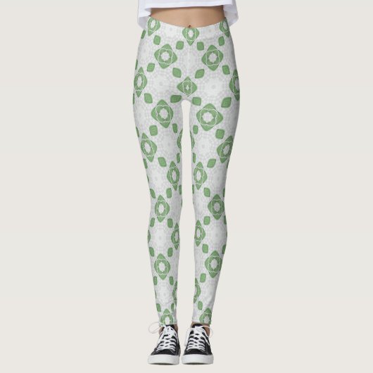 Soft Sage Grün Florales Geometrisches Muster Leggi Leggings (Vorderseite)