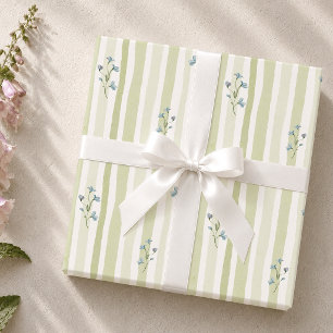 Soft Sage Streifen & Blue Wildflower Cottage Geschenkpapier