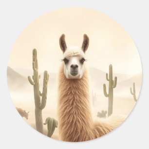 Soft Sand Llama mit Cactus Flow Runder Aufkleber