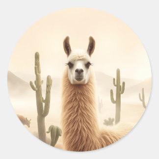 Soft Sand Llama mit Cactus Flow Runder Aufkleber