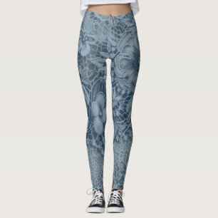 "Soft Sapphire Vintag Lace" Leggings