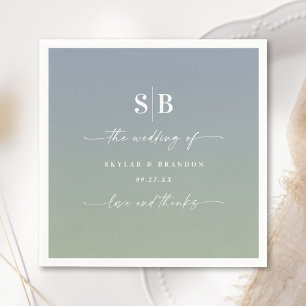 Soft Schatten Dusty Blue Leaf Green Wedding Monogr Serviette