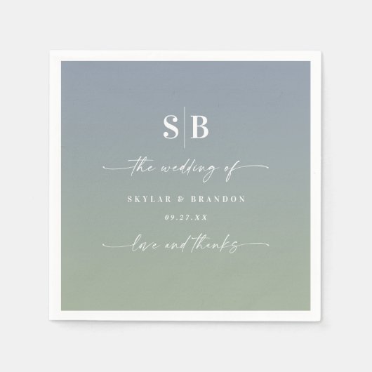 Soft Schatten Dusty Blue Leaf Green Wedding Monogr Serviette (Vorderseite)